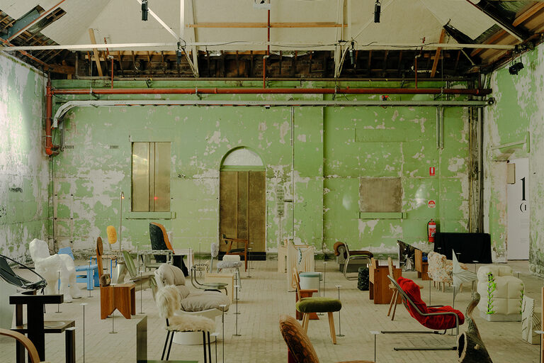 Installation view of 100 Chairs, presented by Friends & Associates, on display 14 May – 24 May at Abbotsford Convent, as part of Melbourne Design Week 2026. Photo: Tom Ross